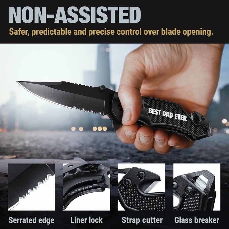 GOOD WORKER Legal Pocket Knife with 2.95” Serrated Blade, Glass Breaker, Seat Belt Cutter - EDC Sharp Folding Knives with Portable Clip - Small Tool for Tactical Camping Survival Hiking - Gifts for Men, Women - Image 4